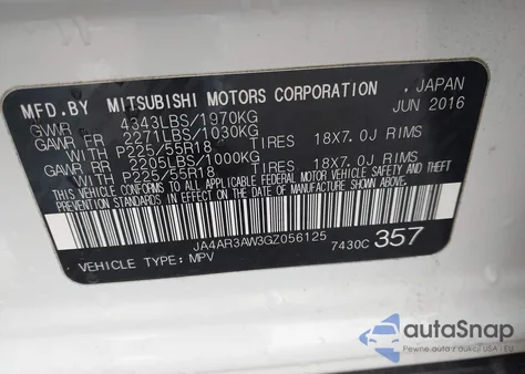 2016 Mitsubishi Outlander Sport 2.4 Es from USA, damaged, VIN JA4AR3AW3GZ056125